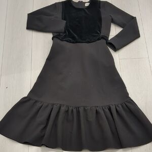 XS Blanc Noir Elegant Black Long Sleeve Dress Tie Back With Velvet Detailing